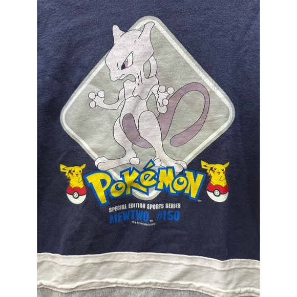 Vintage Nintendo‎ Pokemon Mewtwo Cropped Long Sleeve T Shirt Blue Youth Size M - Picture 5 of 11
